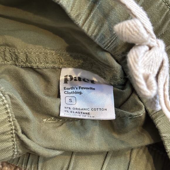 Pact Army Green Daily Twill Drawstring Elastic Waist Shorts Small Organic Cotton - Picture 7 of 8